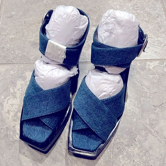 Rag & Bone Santiago Ankle Strap Platform Wedge Sandals Denim, New, Size US 8.5 - Picture 9 of 16